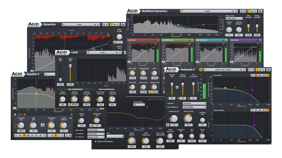 Six transparent mixing and mastering plug-ins covering EQ, dynamics, multiband, limiting, reverb and dither.