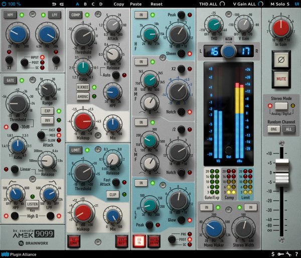 Channel-strip emulation offering musical EQ, flexible dynamics, and mono/stereo imaging controls.