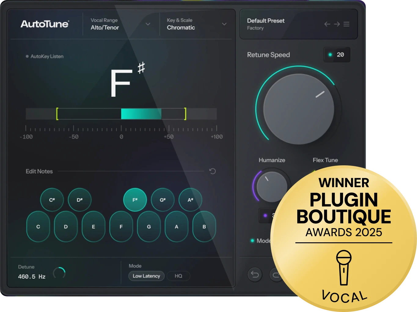 Rebuilt, CPU-efficient Auto-Tune with low-latency and HQ modes, visual feedback, and Classic/Modern character options.