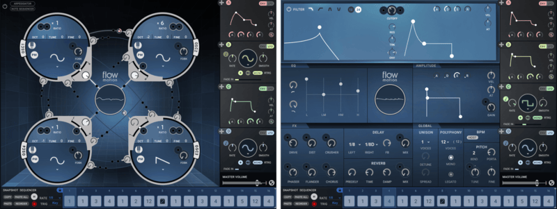 A visual, four-oscillator FM synth combining FM routing with analog-style filters, effects, sequencer and extensive presets.