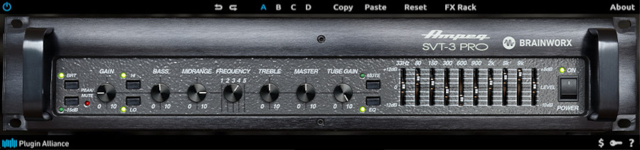 Digital emulation of the Ampeg SVT-3 PRO with onboard FX and 27 recorded mic/cab recording chains.