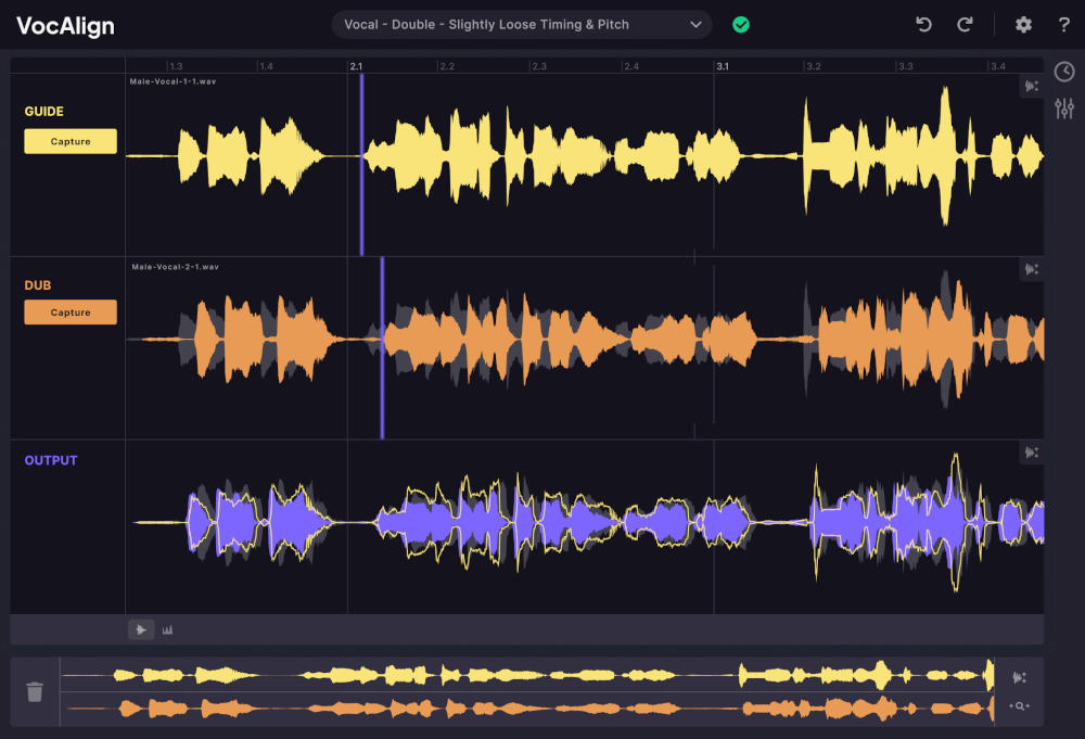 Automated timing and pitch alignment for lead, double and backing vocals, with adjustable tightness and SmartAlign presets.