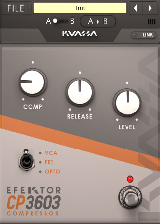 Pedal-style compressor with VCA, FET and OPTO modes for controlled sustain and consistent levels on guitar and bass.