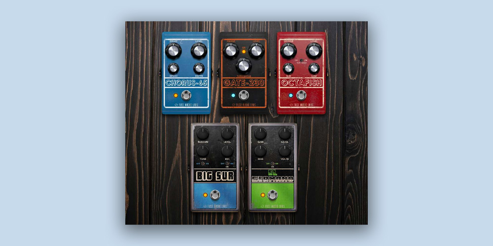 Five stompbox emulations plus a free distortion plugin for guitar and bass tones and live tracking.
