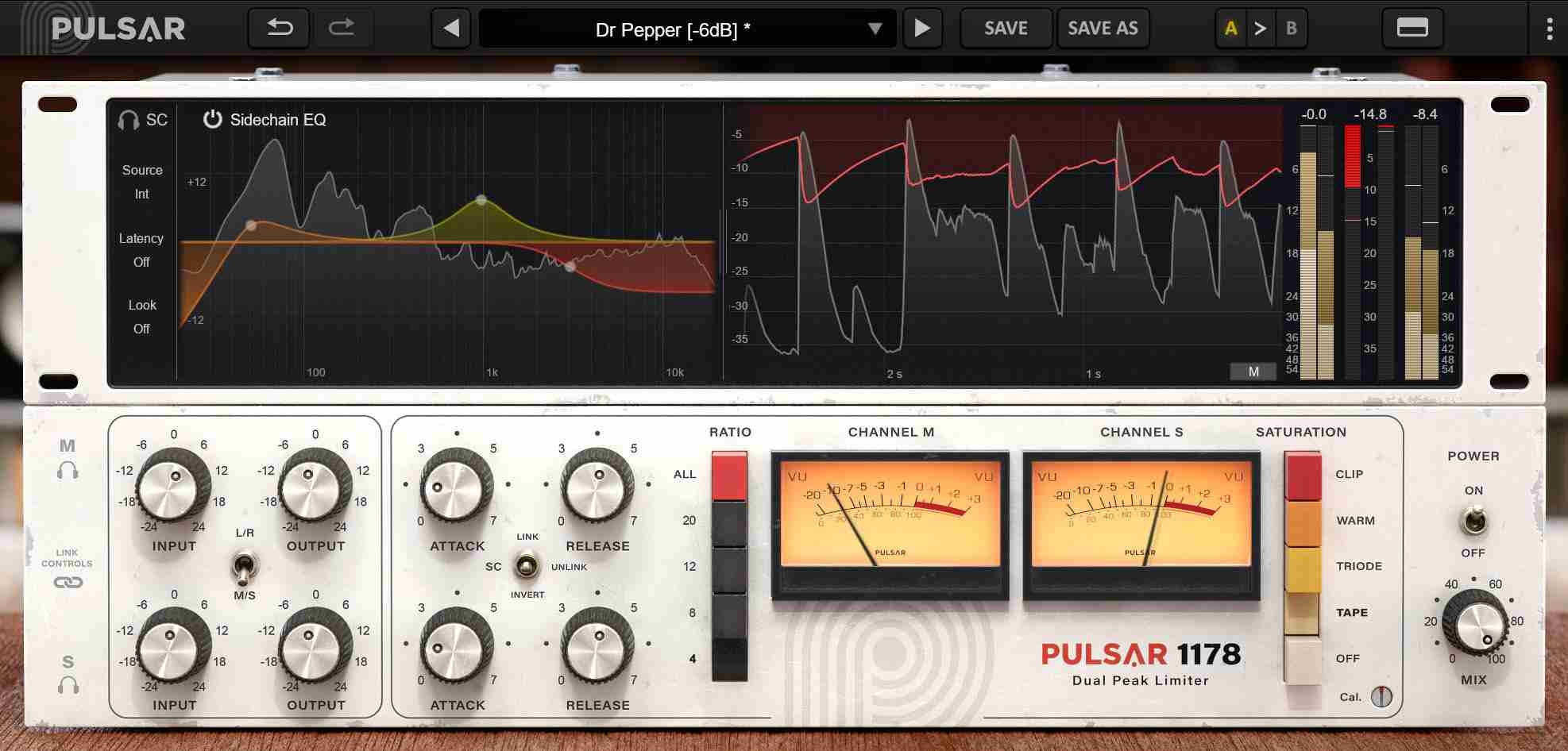 Accurate 1178-style FET compression with sidechain EQ, saturation options, mid/side and advanced metering.