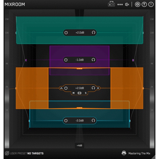 Intelligent EQ that suggests target curves and smart bands for clear, balanced mid/high tonal shaping.