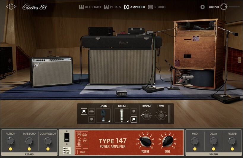 Modeled 1970s Suitcase Mark I electric piano with vintage mics, amps and rack effects in UAD Native format.