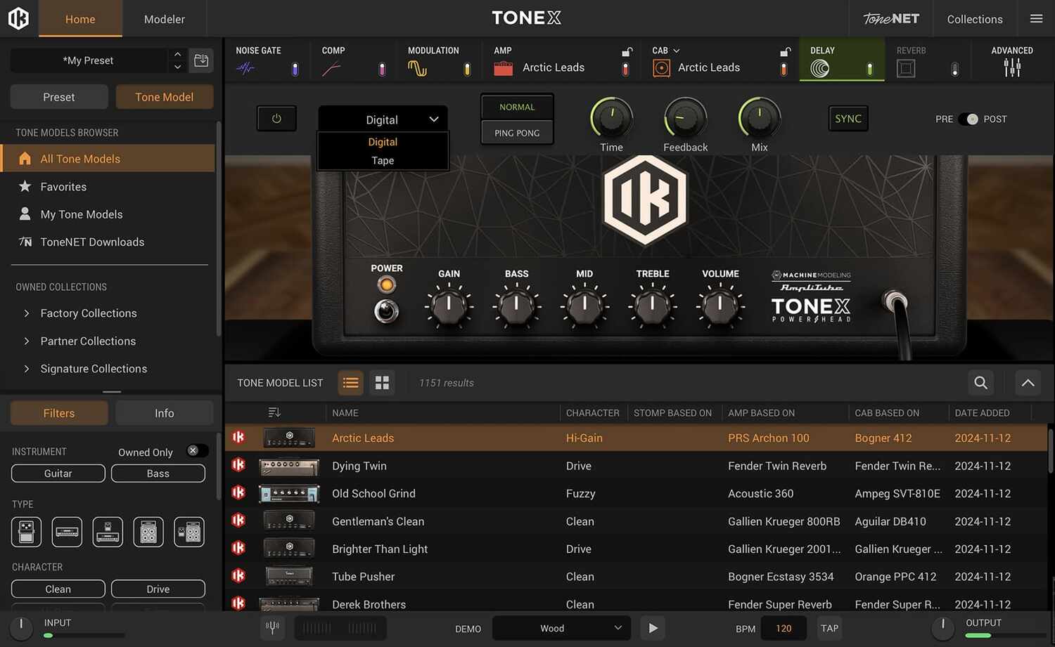 AI-based rig modeling, tone library management, and plugin/standalone playback with ToneNET integration.