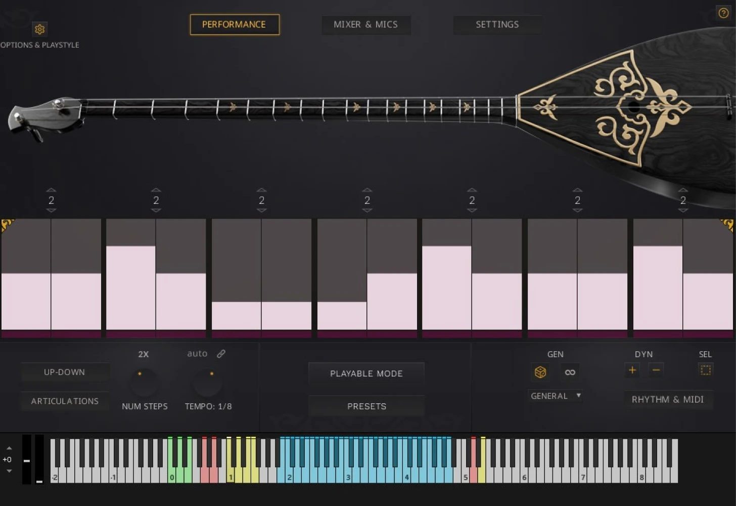 Fully sampled two‑string dombra with a machine‑learning rhythm engine, playable modes, FX rack, and Kontakt Player compatibility.