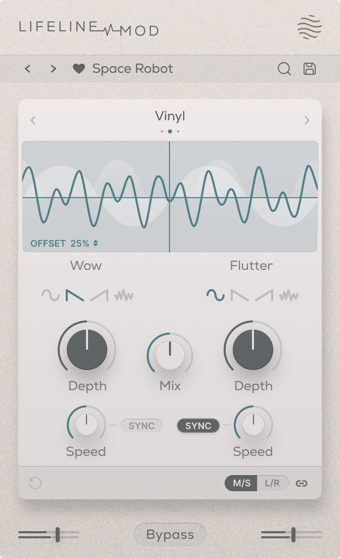 Accurate wow-and-flutter emulation with tempo sync, dual X/Y control and Dry/Wet mixing.