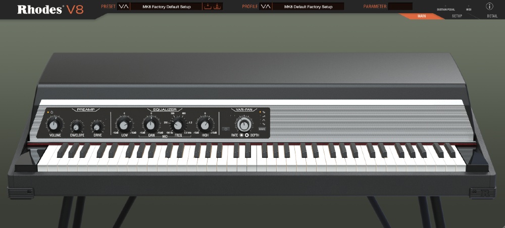 Official, deeply sampled Rhodes MK8 plug-in with layered sampling, per-note editing and pre-amp tone controls.