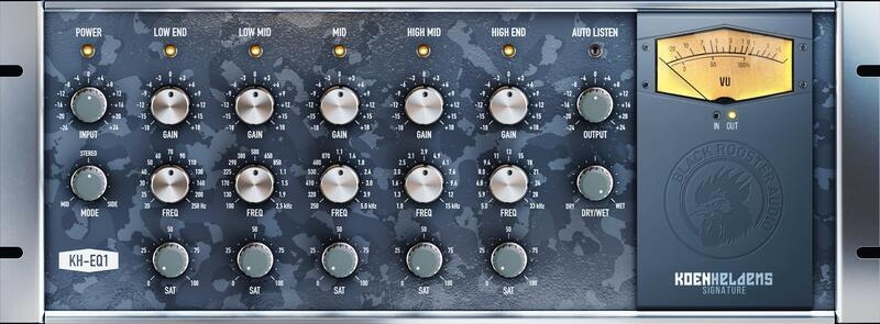 Semi-parametric 5-band EQ with per-band harmonic saturation and a stepless Mid/Stereo/Side router.
