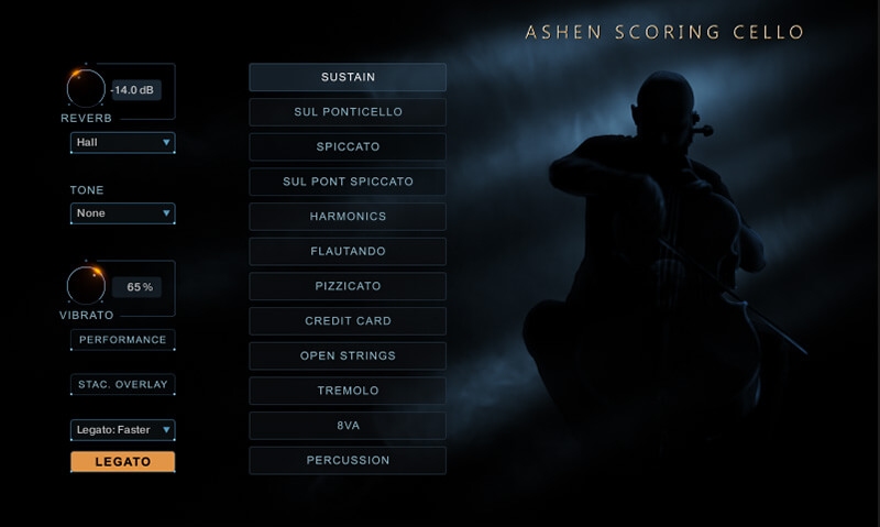 A Kontakt cello library emphasizing intimate, performative samples and a Performance Designer for textural and rhythmic layers.