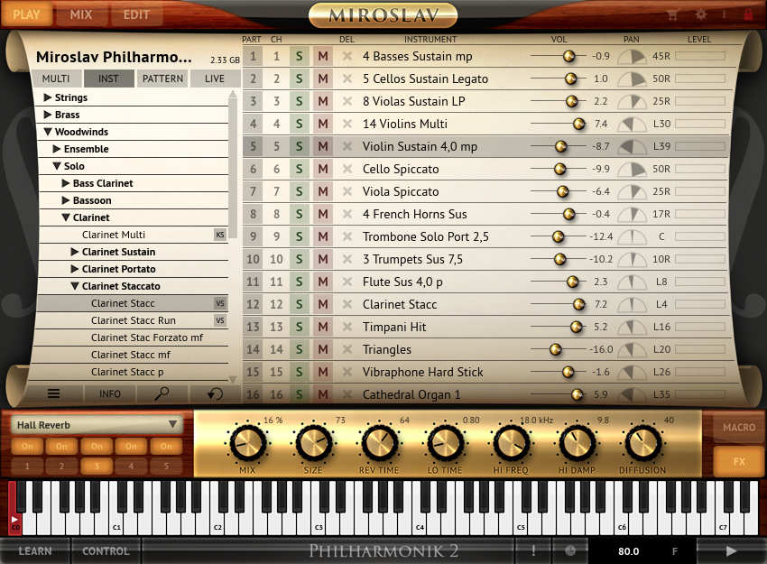 IK Multimedia Miroslav Philharmonik 2 plugin interface on sale at Plugin Boutique, 85% off until Jun 30