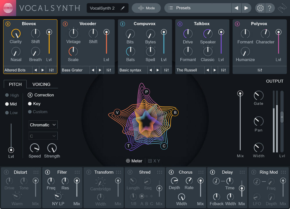 Multi-module vocal processor with Biovox, vocoder and stompbox effects for harmonies, formant control and creative vocal textures.