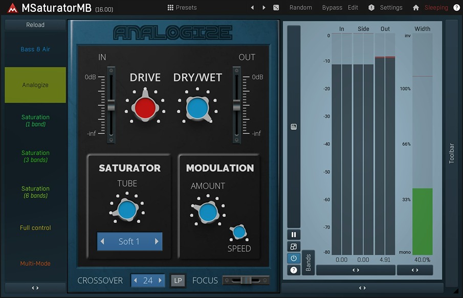 Multiband saturation with advanced oscillator shaping, modulators, surround support and resizable interfaces.