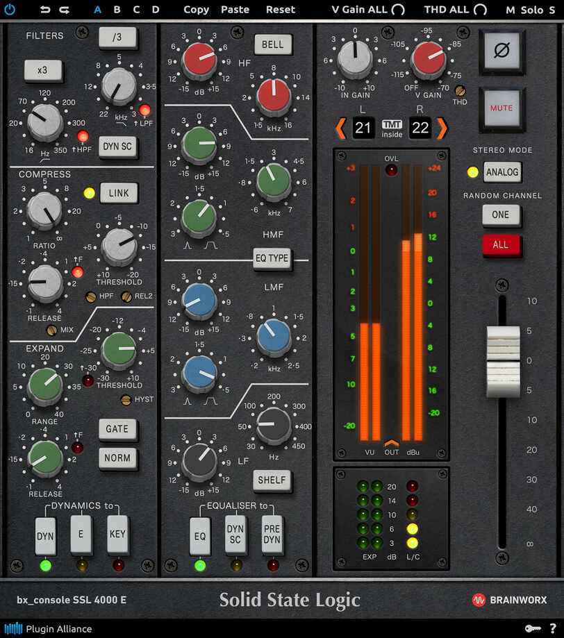Faithful SSL 4000 E channel strip emulation with TMT, switchable EQ flavors, and independent saturation controls.