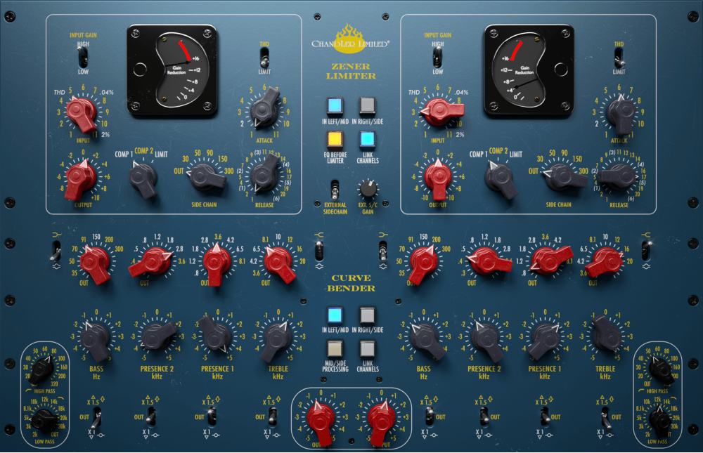 Channel strip combining Chandler Limited Zener Limiter and Curve Bender EQ with M/S, external sidechain, and Console 1 support.