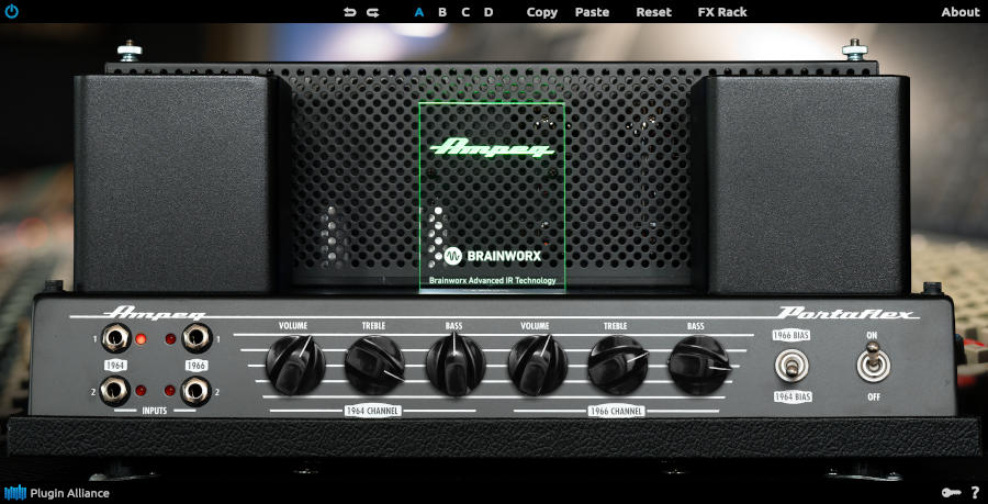 Accurate Ampeg B-15N emulation with two vintage channel voices, Baxandall EQ and an FX rack for tone shaping.