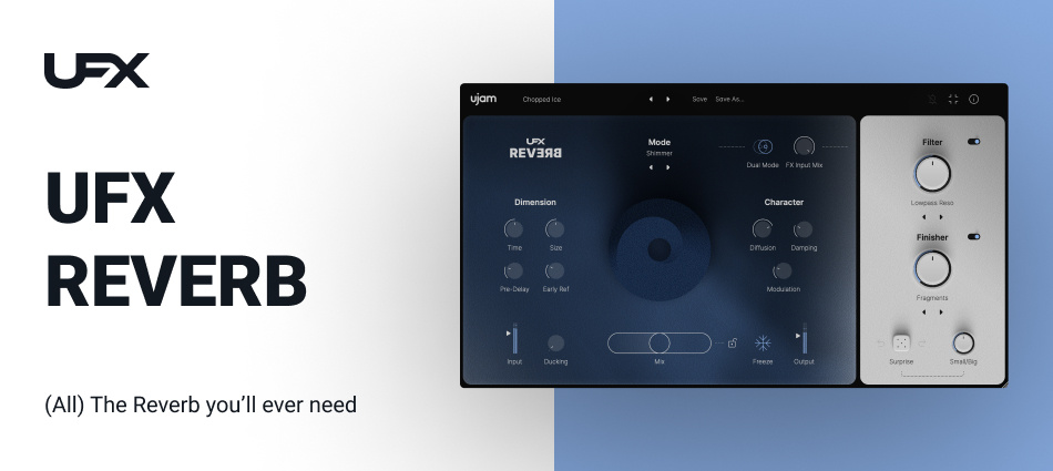 Twenty reverb models with Dual Mode, Early Reflections, filters, finishers, ducking and Freeze for creative space design.