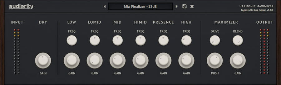Audiority Harmonic Maximizer plugin interface on sale at Plugin Boutique, 55% off until Sep 02