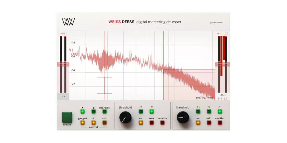 Two-band, DS1‑MK3‑derived de-esser with precise filtering, clear visualisation, and a low-latency tracking mode.
