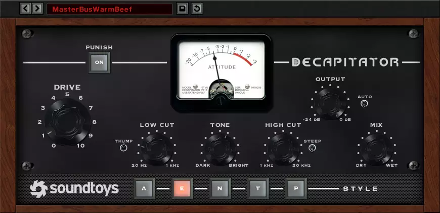 Five hardware-modeled saturation styles, tone shaping, mix control and a Punish button for heavier drive.
