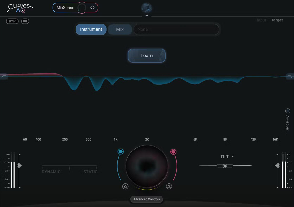 AI analyzes audio to create five custom EQ profiles with controls for static and dynamic tonal shaping.
