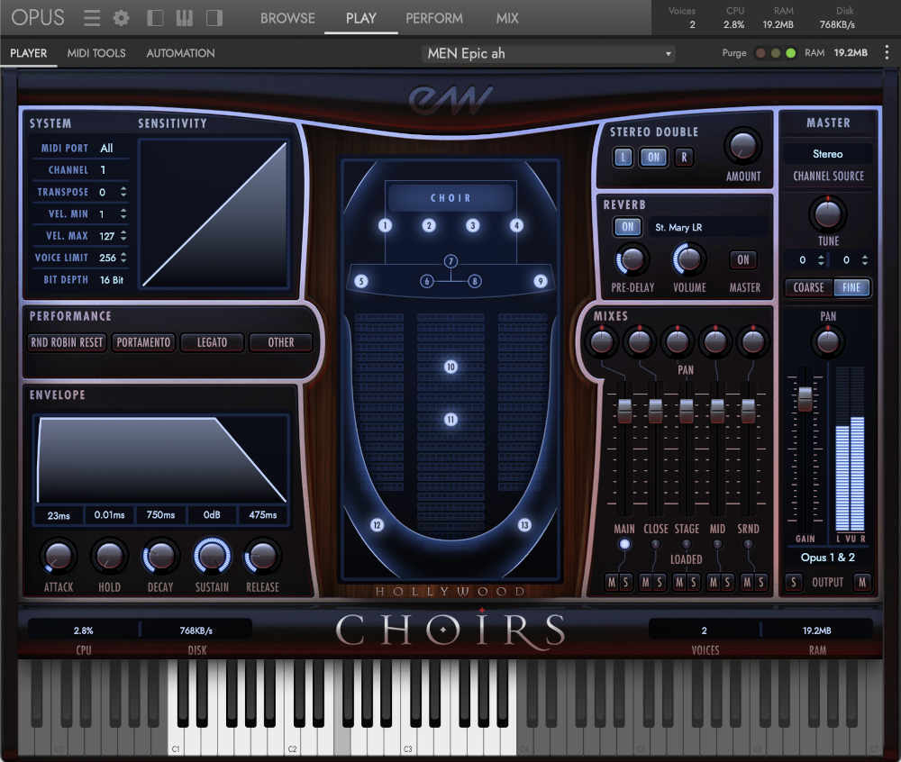 Large, multi-mic sampled choir library with WordBuilder for real-time sung phrases and surround-ready mixes.