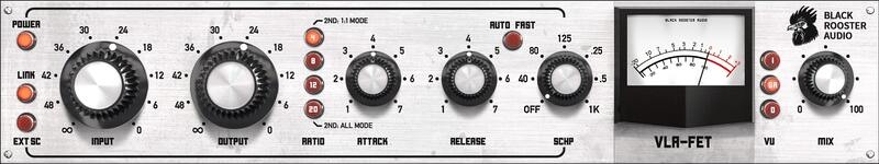 FET-style leveling amp emulation for tight dynamics on drums, bass and vocals with modern oversampling and sidechain.