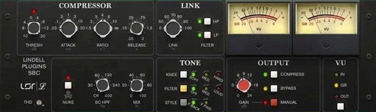 Stereo buss compressor emulation with SMASH, detector filters, variable link and feedforward/feed‑back modes.