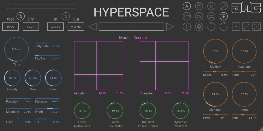 Modular algorithmic reverb with smart randomization, tempo-sync and dedicated mix tools for controllable reverbs.