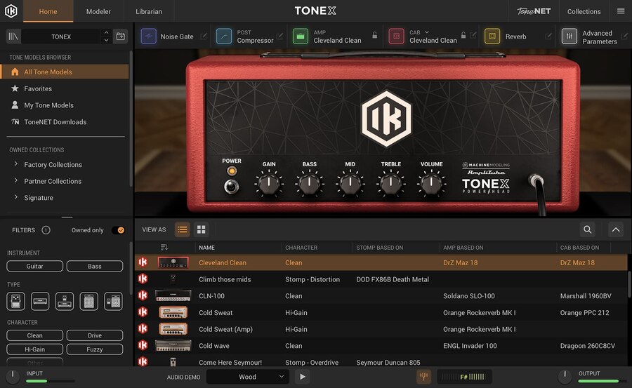 AI-based tone modeler and player that creates, edits and loads amp, cab and pedal models for standalone use or plugins.
