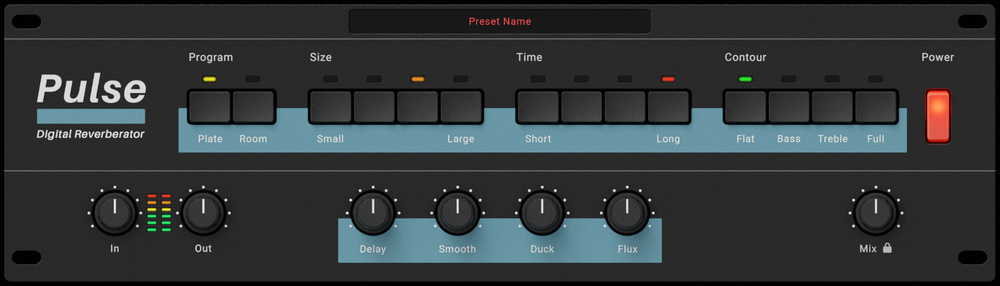 A PCM-60 inspired reverb with transient shaping, modulation (Flux), smoothing and ducking controls.