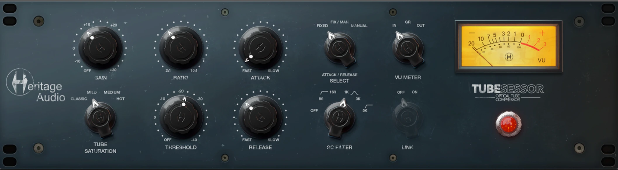 Accurate optical tube compression with modeled tube saturation and selectable side-chain filters.
