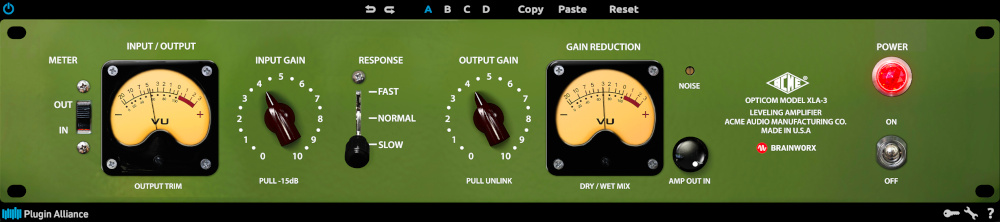 Optical compressor emulation offering three compression curves, tube coloration and an Amp Mode for tonal saturation.