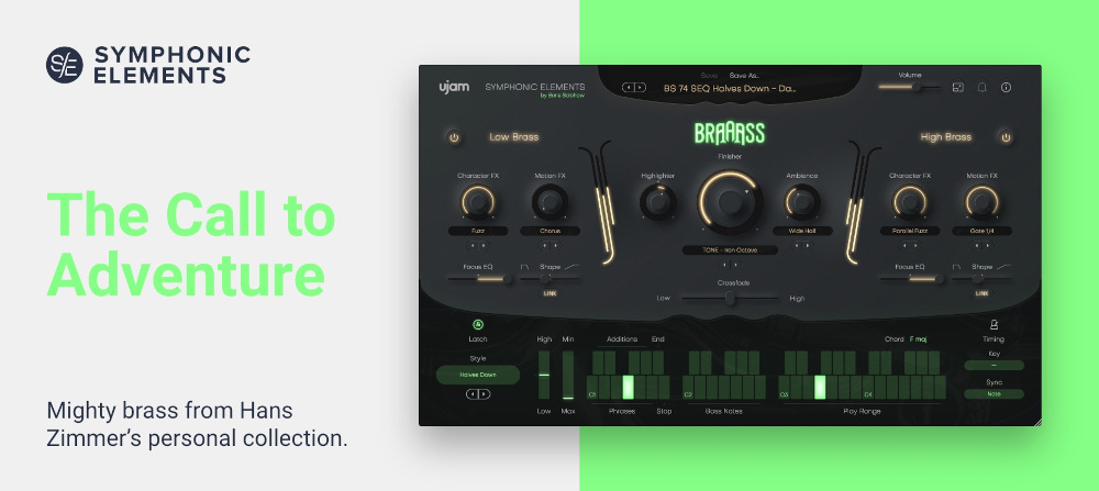 Phrase-based brass library with separate low/high sections, style phrases and extensive Finisher sound design.