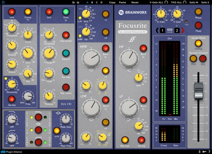 Focusrite Studio Console channel-strip emulation with EQ, dynamics and console-variance modeling.