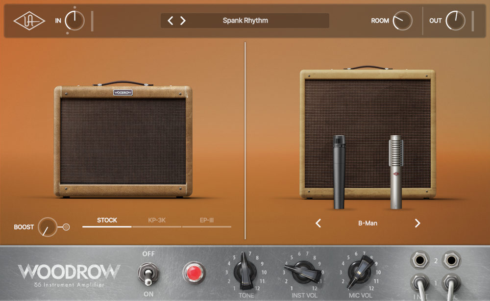 Authentic 5E3 tweed amp emulation with mic/speaker options and presets for DI reamping and tracking.