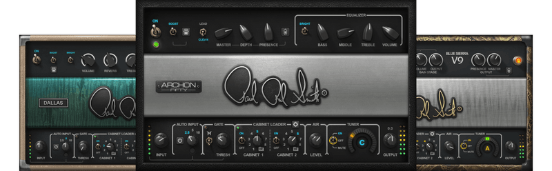 Three playable amp models with dual-cab routing, IR support, and hands-free MIDI/standalone operation.
