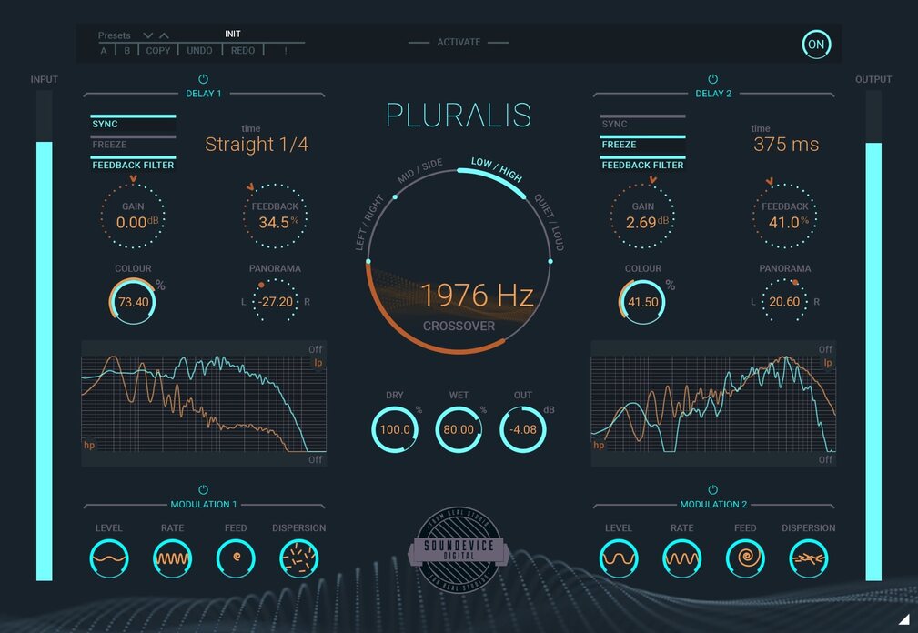 Layered delay with independent split modes, dual delays and modulation for flexible, stereo-aware echo effects.