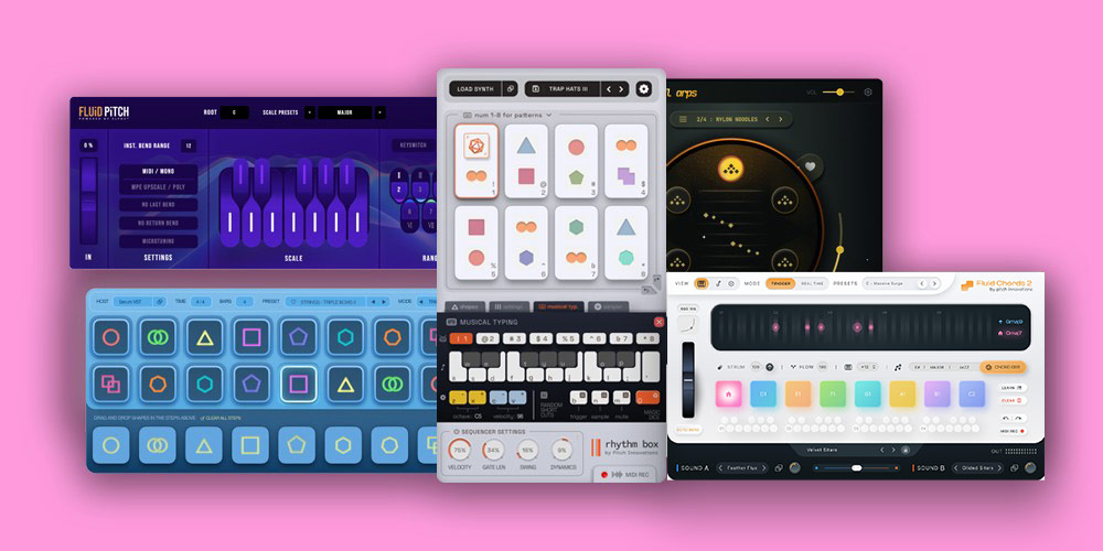Collection of Pitch Innovations tools for pitch manipulation, chord bending, arpeggiation, sequencing and laptop-friendly rhythm creation.