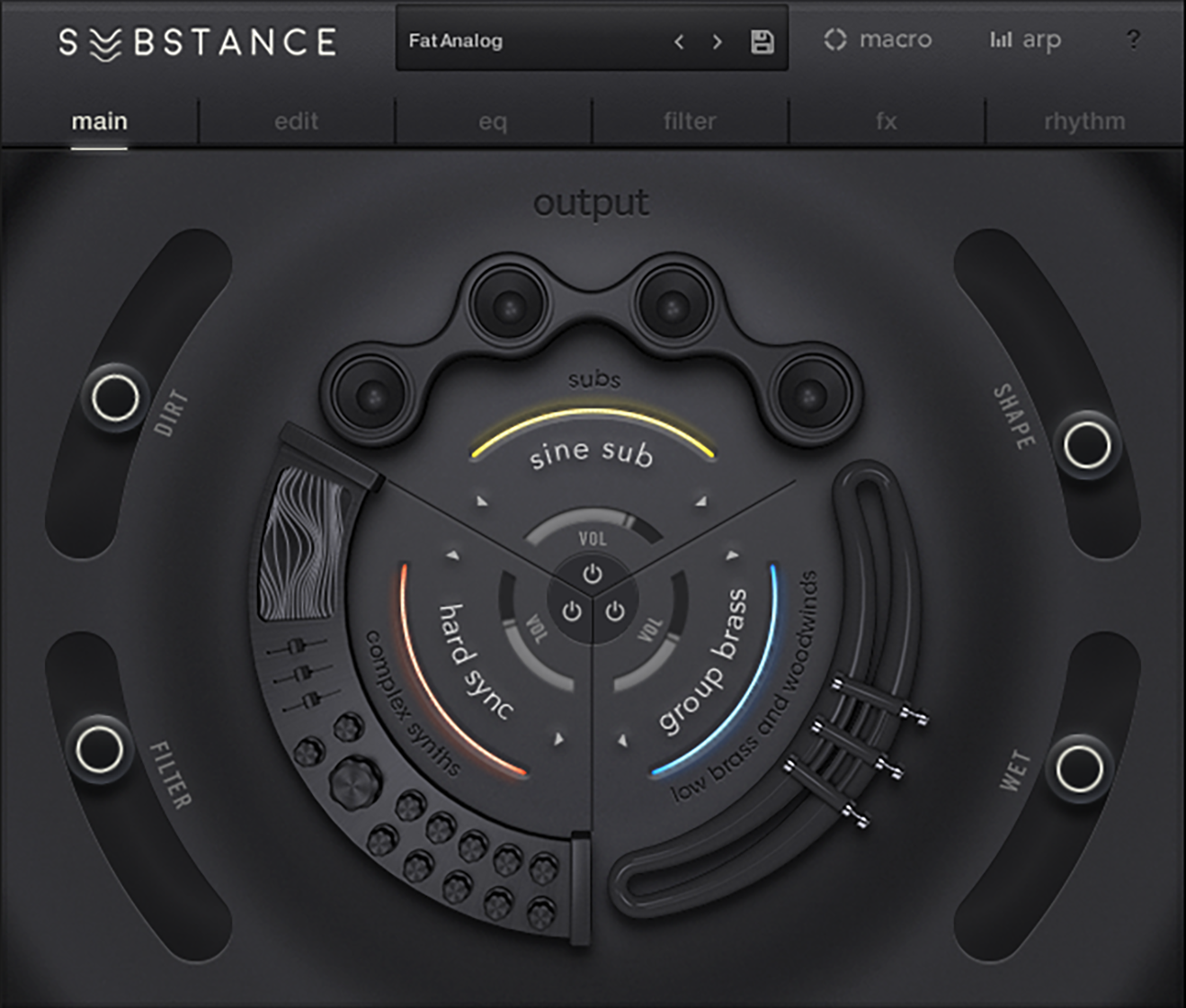 Three-layer bass engine combining sampled basses, brass and analog synths with layered FX and an advanced arpeggiator.