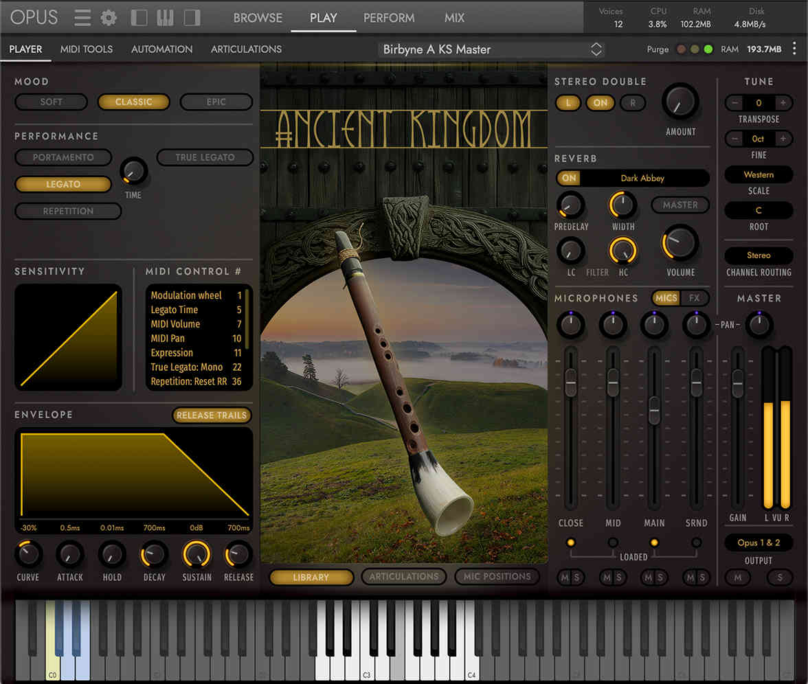 Multi‑mic sampled world winds with articulation control and four creative signal paths.