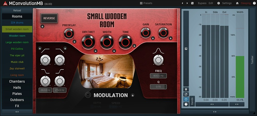 Zero-latency convolution with multiband routing, IR generation, modulation and up to 8‑channel surround processing.