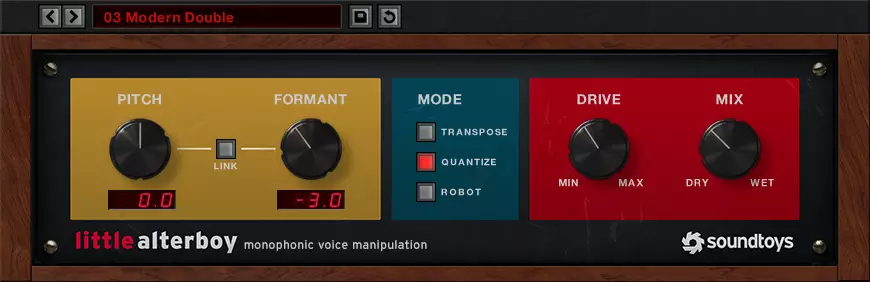 Monophonic pitch and formant shifter for hard‑tune, robot and MIDI‑controlled vocoder effects, with built‑in tube saturation.