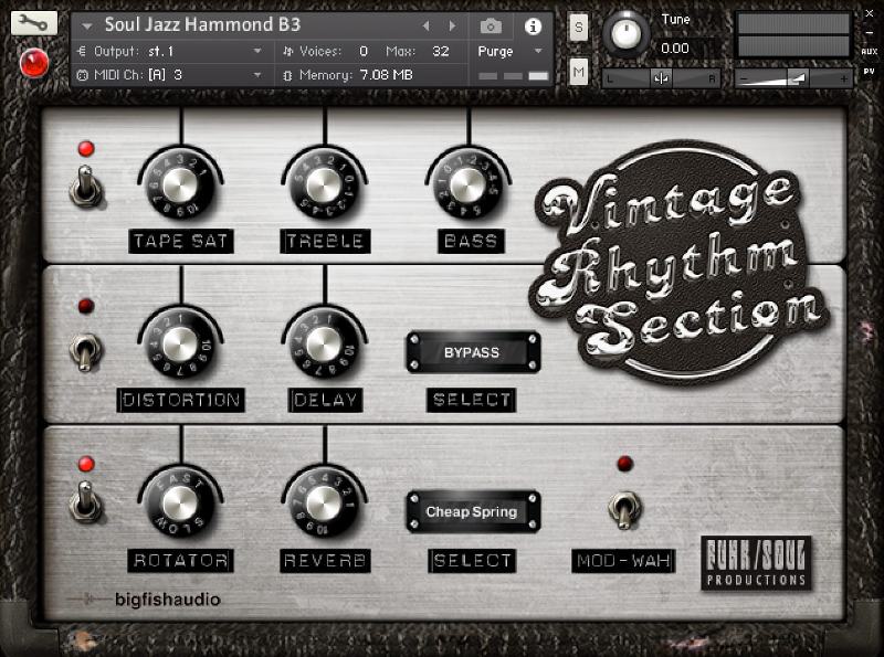 Kontakt library of vintage drums, basses, guitars and keyboards emulating 1960s–70s R&B, soul, funk and rock rhythm sections.