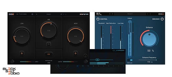 Three utilities for clipping, bass control, and multiband transient enhancement with optional harmonic saturation.