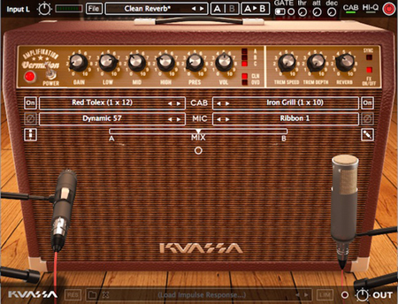 Vintage-style combo amp modelling with clean and lead channels, spring reverb, tremolo, and cabinet/mic options.