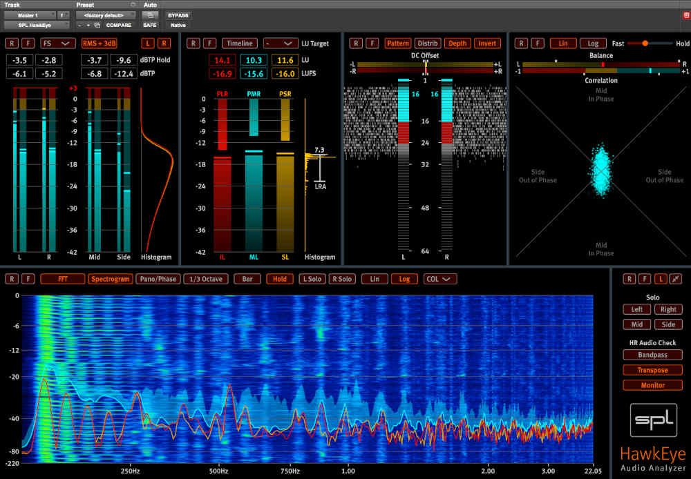 All-in-one metering suite for level, loudness, bit-depth, phase and spectrum inspection with detachable instrument windows.